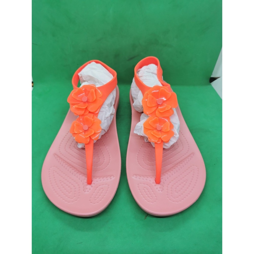 Crocs Serena Flower Embellished Flip Sandal Womens Siz 11 Bright Coral/Melon NEW
